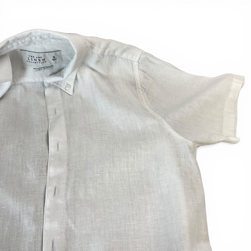 Abercrombie & Fitch 100% Linen Short Sleeve Shirt In White Size S - Picture 5 of 9